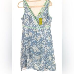 Sigrid Olsen Blue and White Floral linen Dress size 8